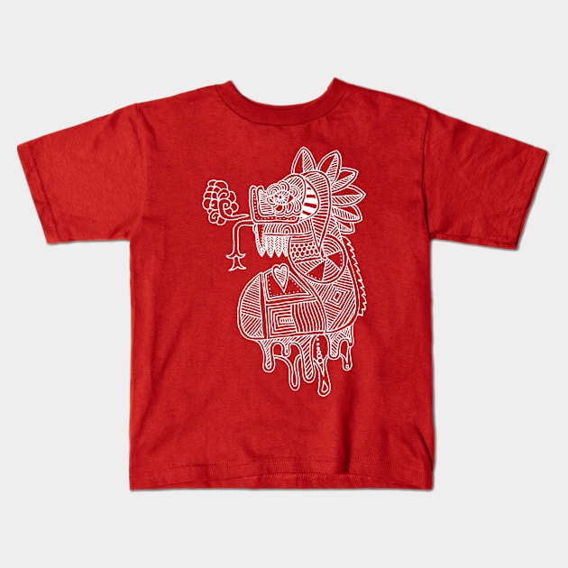 Quetzalcoatl white on dark Kids T-Shirt by PsychedelicDesignCompany